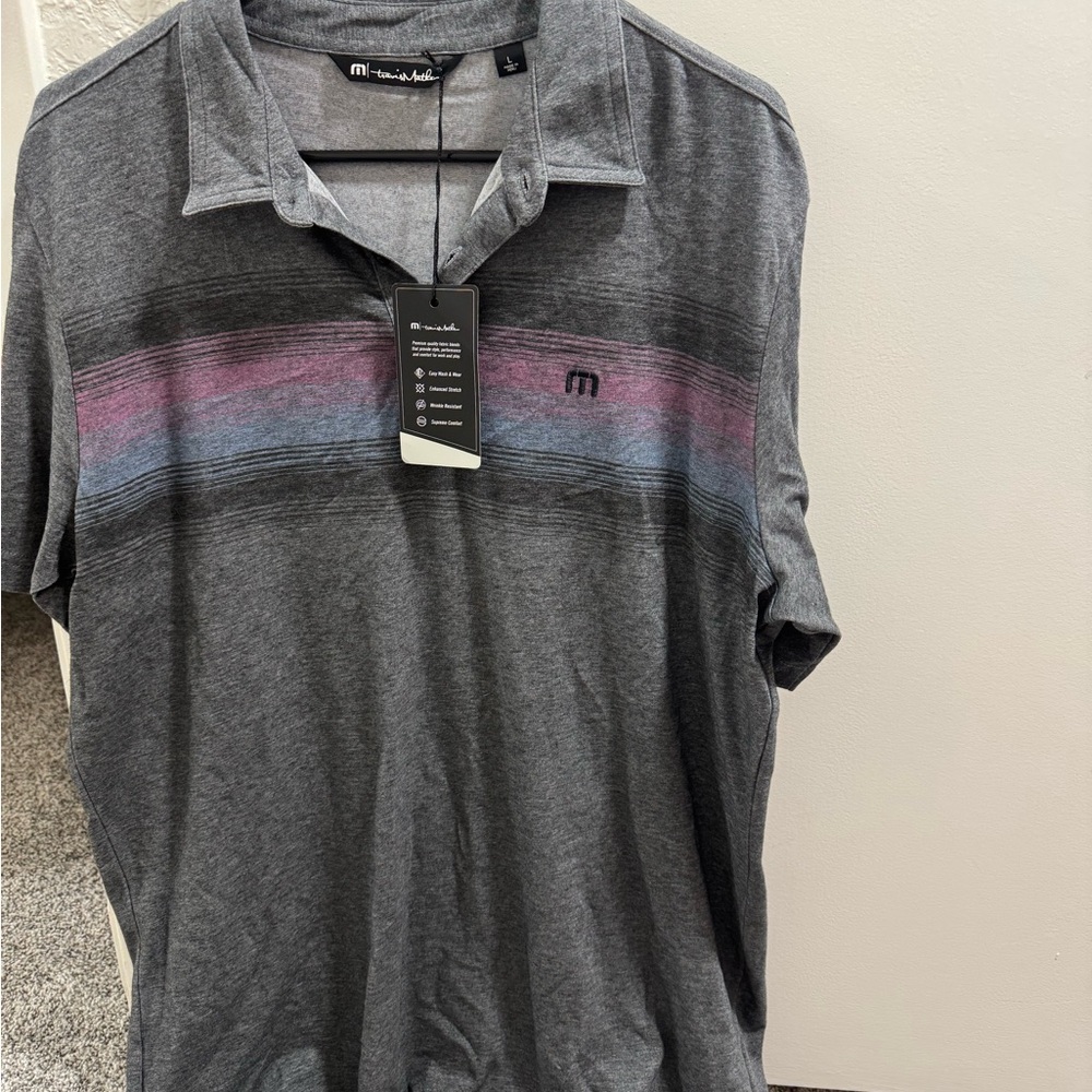 Travis Mathew Gray Polo with Purple and Blue Accents